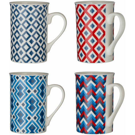 Premier Housewares Austin Blue Red and White Mugs - Set of 4
