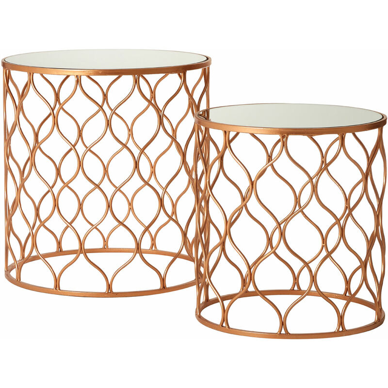 Premier Housewares - Avantis Mirrored Top Copper Tables - Set of 2