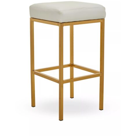 Premier Housewares Baina White Pu And Gold Finish Bar Stool
