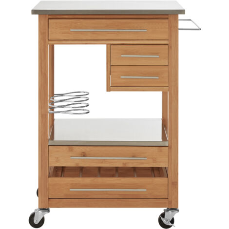 Premier Housewares Bamboo Four Drawer Kitchen Trolley