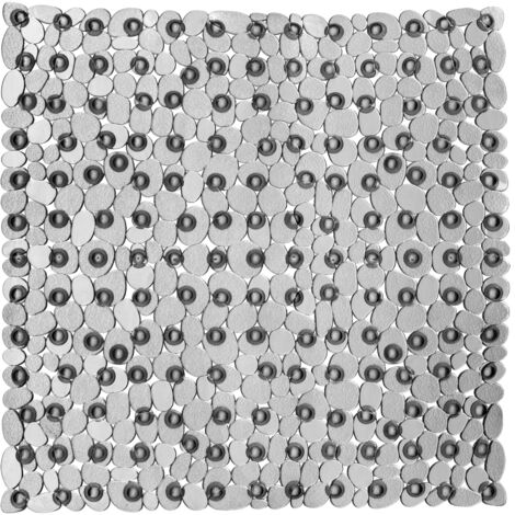 Premier Housewares Bath Mats PVC Non Slip Grey Bath Mat With Suction Grips Stylish Design Square Shaped Mats For Bathroom With Pebble Design 1 x 54 x 54