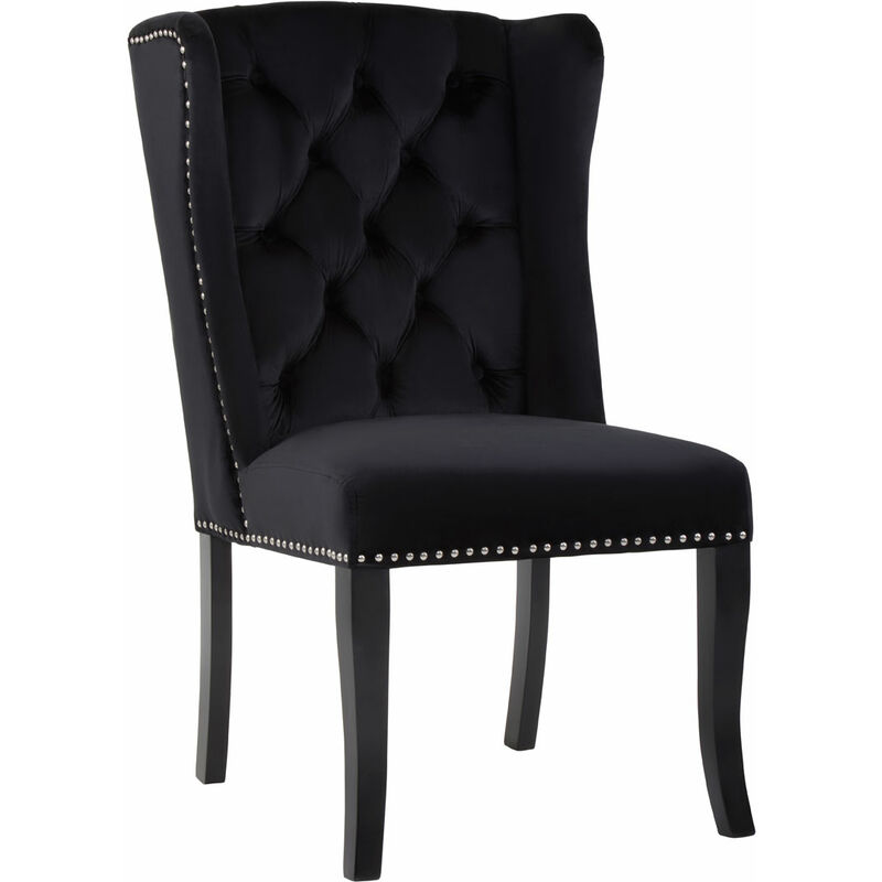 Premier Housewares Black Buttoned Dining Chair/ Antique Rubberwood Legs Chairs For Bedroom Velvet Upholstery Button Tufted Detail / Wingback 70 x 105