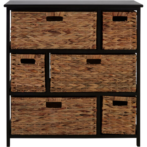 Premier Housewares Black Chest of Drawers For Bedroom With Classic Cut Handle Design 6 Drawer Assembled Drawers Freestanding Furniture Piece For Storage 37 x 80 x 76