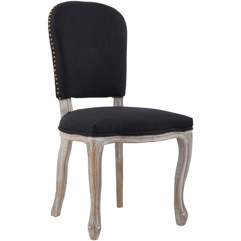 Premier Housewares Black Dining Chair/ Antique Finish Legs Chairs For Bedroom Light Upholstery Vintage Design With Padded Detail For Living Room /