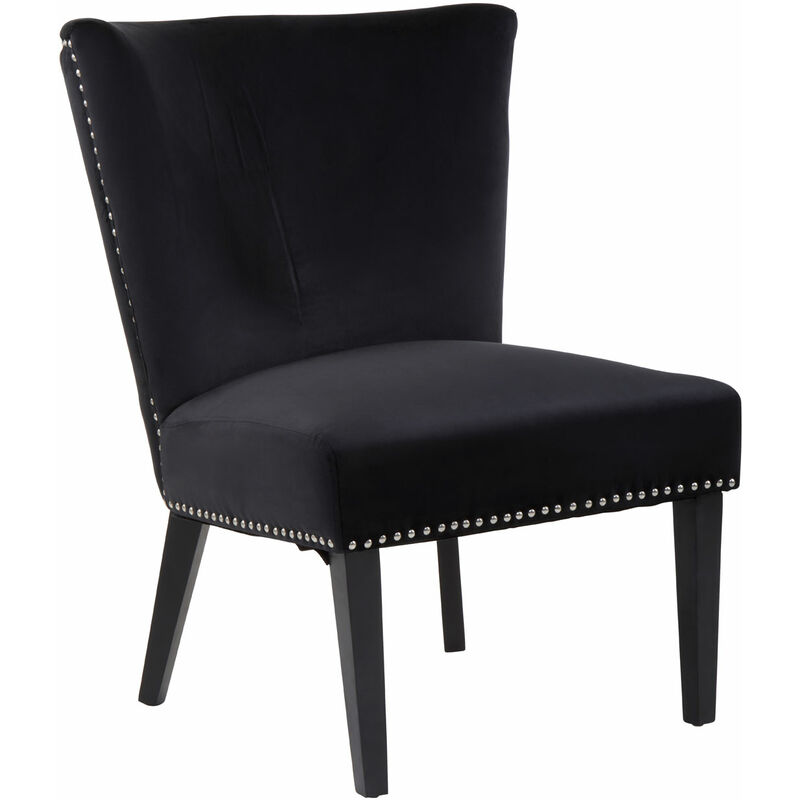 Premier Housewares Black Dining Chair/ Dark Antique Rubber Wood Legs Chairs For Bedroom Velvet Upholstery Winged Back With Padded Detail For Living