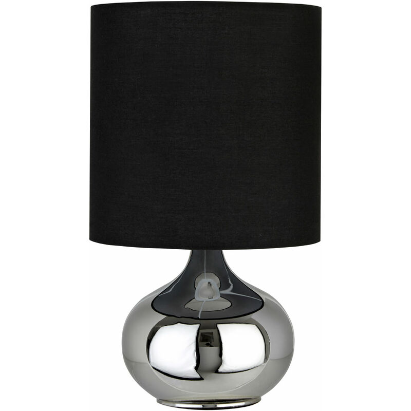 Premier Housewares - Black Fabric Shade Table Lamp/ Black Shade/ Chrome Spherical Base Stand/ Desk / Reading / Office Lamps With Modern Look 20 x 35