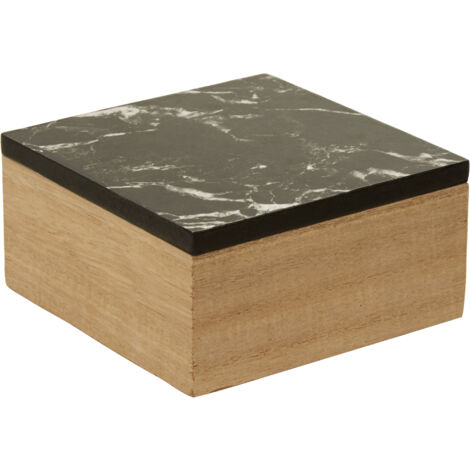 Premier Housewares Black Marble Effect Trinket Box Wooden Jewellery Box Display Case Small Storage Case Accessory Storage 12 x 6 x 12
