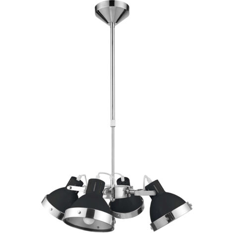 Premier Housewares Black Shade and Chrome 4 Light Pendant Light