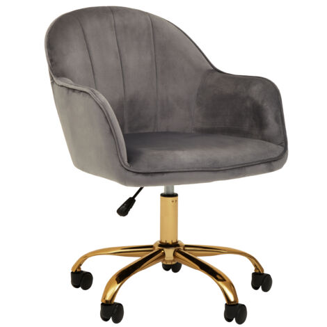 Premier Housewares Brent Grey Velvet And Gold Base Home Office Chair