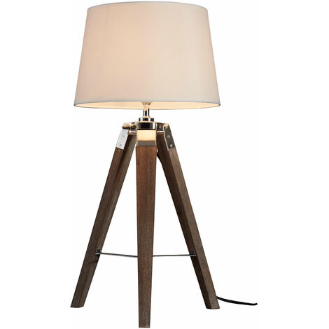 Premier Housewares Brown Tripod Table Lamp Stylish Three Angled Legs With Brown Finish Standing Lamps For Reading / Bedroom / Living Room Chrome Plating / Natural Coloured 32 x 63 x 32