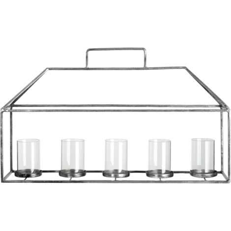 Premier Housewares Candle Holder with Silver Finish Glass Holders / Candle Tray Made From Strong Iron / 5 Candles Capacity Used For Hallways / Bedroom / Living Room 14 x 33 x 56