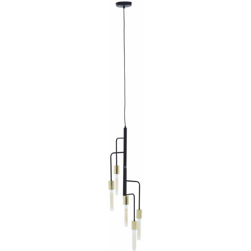 Premier Housewares - Ceiling Lights Black Finish gold and black Pendant Light With 5 Tubular Bulbs Antique Ceiling Lighting Contemporary Pendant