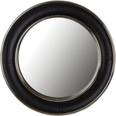 Premier Housewares Churchill Black Genuine Leather Wide RimWall Mirror