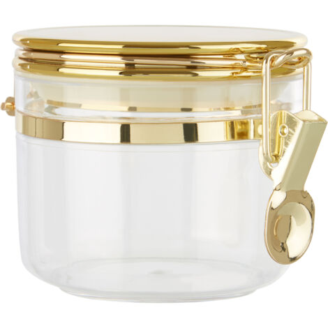 Premier Housewares Clear Sugar Canister Stainless Steel Airtight Jar Round Lid With Lock Mechanism / Small Round Kitchen Storage Jars Canister For Sugar Coffee Tea 10 x 9 x 13