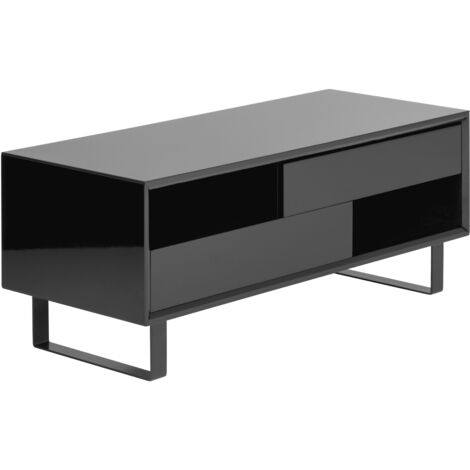 Premier Housewares Coffee Table For Living Room / Garden Black Low Outdoor Coffee Tables With Storage Gloss Finish Wooden Square Furniture 48 x 120 x 50