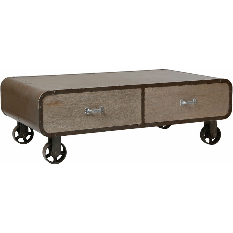 Premier Housewares Coffee Table For Living Room / Garden Low Outdoor Coffee Tables With Wheels MDF Wooden Finish Rivet Square Furniture With Storage
