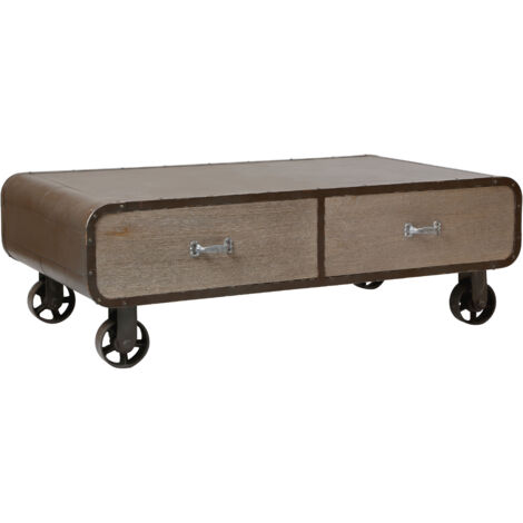 Premier Housewares Coffee Table For Living Room / Garden Low Outdoor Coffee Tables With Wheels MDF Wooden Finish Rivet Square Furniture With Storage Drawers 40 x 120 x 70
