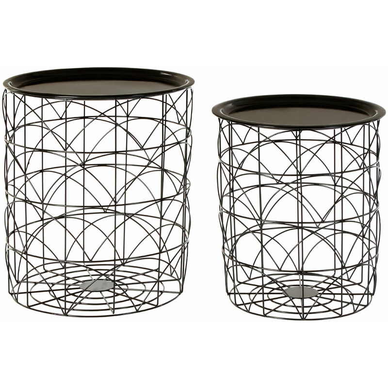 Coffee Table Small Metal Bedside Table Black Top Metal Table Mini Table Small Wire Frame Basket Tables Set of 2 w42xd42xh41.4 - Premier Housewares