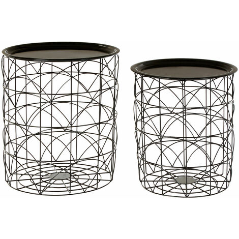 main image of "Premier Housewares Coffee Table Small Metal Bedside Table Black Top Metal Table Mini Table Small Wire Frame Basket Tables Set of 2 w42xd42xh41.4"