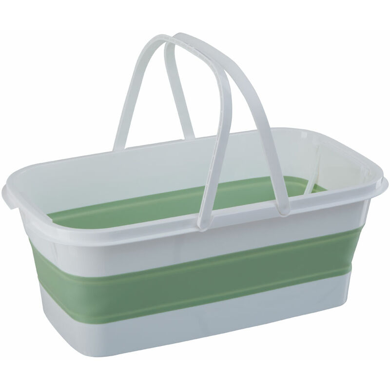 Collapsible Green White Basket With Comfortable Handles Sturdy Portable And Multipurpose Laundry / Storage / Toys w48 x d27 x h18cm - Premier