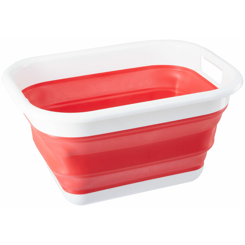 Collapsible Red White Laundry Basket Multipurpose And Portable Made from Sturdy PP And Eco-friendly Rubber 34 x 24 x 44 - Premier Housewares