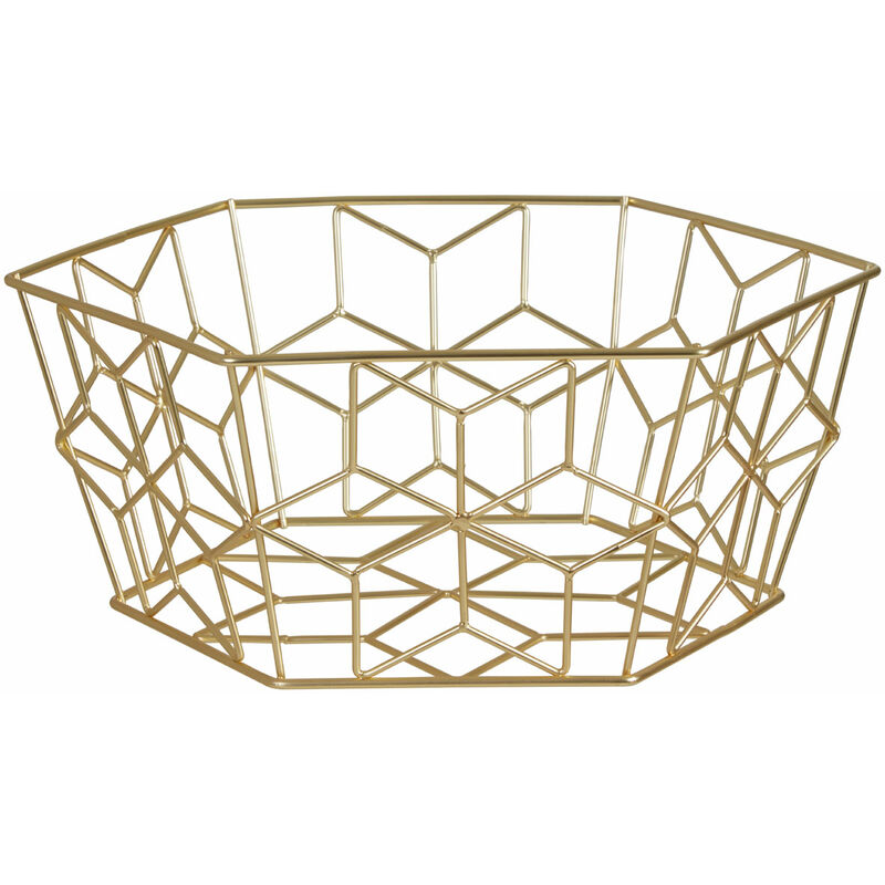 Premier Housewares Contour Matte Gold Fruit Basket Metal Wire Fruit Baskets for Kitchen Countertop Fruit Display And Storage w28 x d28 x h13cm