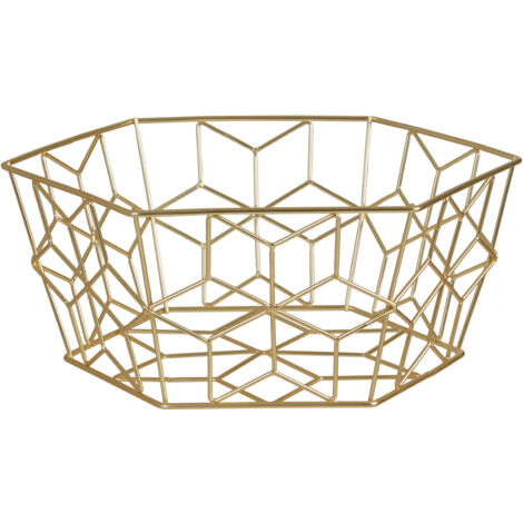 Premier Housewares Contour Matte Gold Fruit Basket Metal Wire Fruit Baskets for Kitchen Countertop Fruit Display And Storage w28 x d28 x h13cm