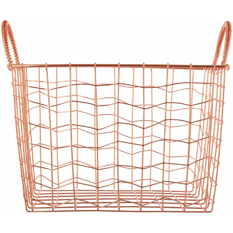 Premier Housewares - Copper Finishing Rectangular Wire Basket With Handles Storage Solution For Pantry Kitchen Closet Bathroom Metal Basket With