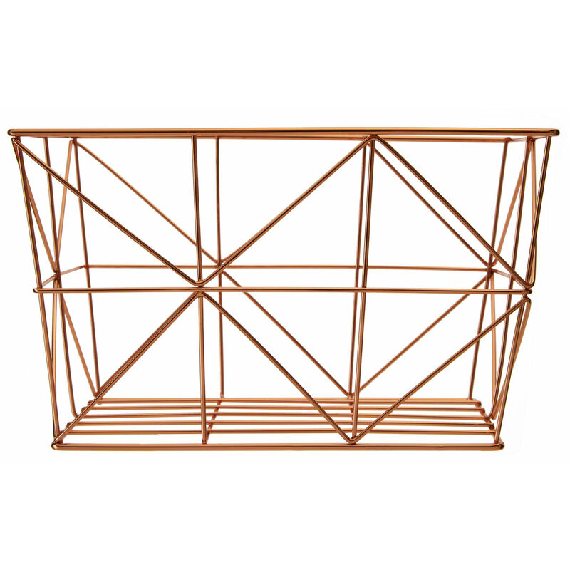 Premier Housewares - Copper Finishing Tapered Wire Basket Storage Solution For Pantry Kitchen Closet Bathroom Metal Basket With Contemporary Design