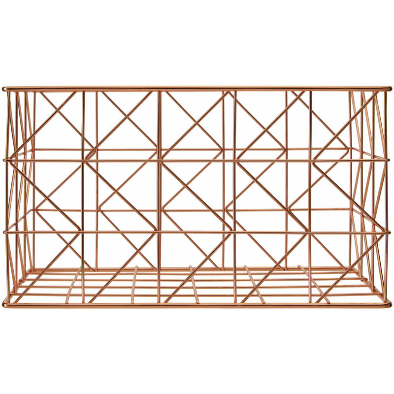 Premier Housewares Copper Finishing ZigZag Wire Basket Storage Solution For Pantry Kitchen Closet Bathroom Metal Basket With Contemporary Design 17 x