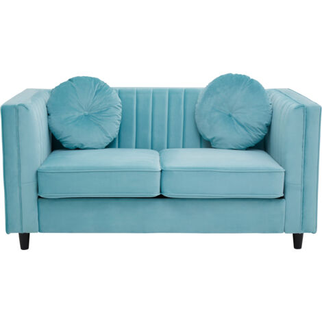 Premier Housewares Corner Sofa Contemporary Vibrant Sofas For Living Room / Pleat Detail Wooden Feet 2 Seater Sofa / Midnight Velvet Sofa With Cushions 64 x 145 x 65