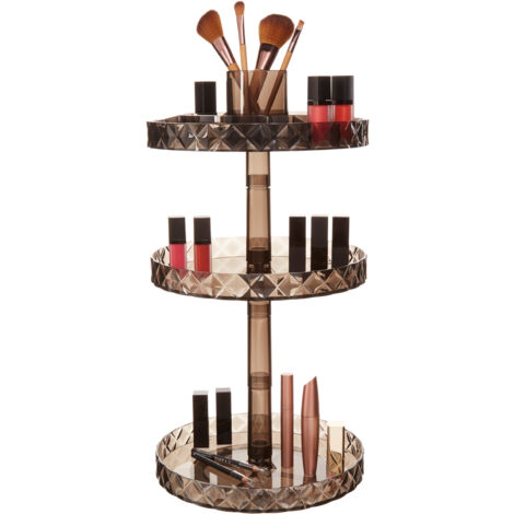 Premier Housewares Cosmetic Organiser With 3 Tier Black Round Compartments Clear Diamond Multipurpose Storage Statement Piece for Dresser / Bathroom With Rotating Base W26 X D26 X H55cm.