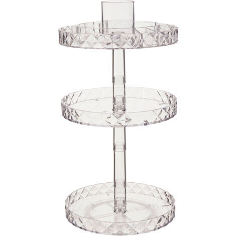 Premier Housewares Cosmetic Organiser With 3 Tier Round Compartments Clear Diamond Multipurpose Storage Statement Piece for Dresser / Bathroom With Rotating Base W26 X D26 X H55cm.