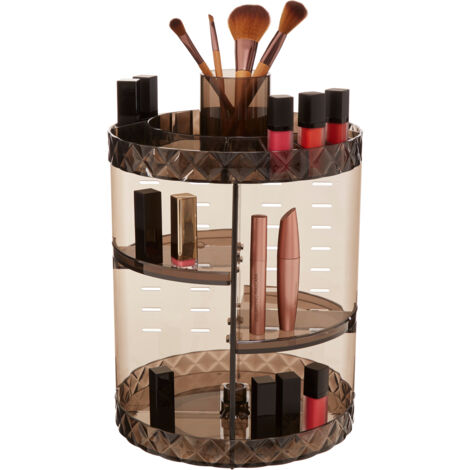 Premier Housewares Cosmetic Organiser With 4 Tier Revolving Black Round Compartments Clear Diamond Multipurpose Storage Statement Piece for Dresser / Bathroom With Rotating Base W26 X D26 X H34cm.