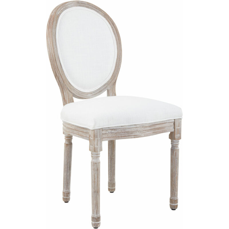 Cream Dining Chair/ Antique Rubber Wood Carved Legs Chairs For Bedroom Linen Upholstery Oval Back With Padded Detail 55 x 97 x 50 - Premier Housewares