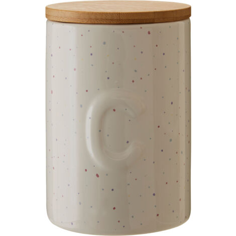 Premier Housewares Cream Finish Coffee Canister Speckle Pattern Airtight Jar Round Wooden Lid Kitchen Storage Jars Canister For Sugar Coffee Tea 10 x 15 x 10