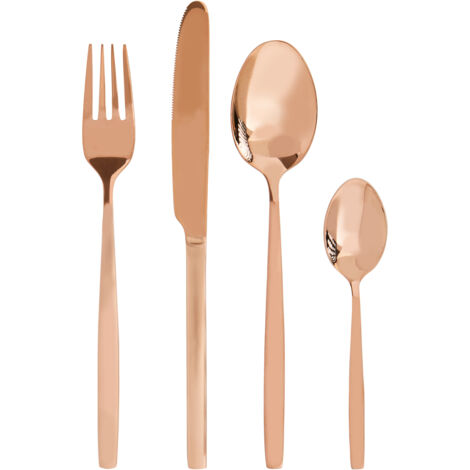 Premier Housewares Cutlery Sets 16 Piece Knife And Fork Set Rose Gold Finish Kitchen Spoons Cutlery Scratch / Rust Resistant Stainless Steel Knives And Forks Set 26 x 4 x 27