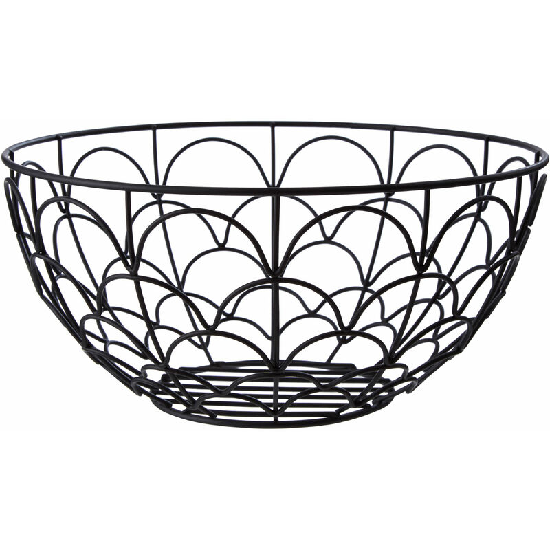 Premier Housewares Deco Fruit Basket Matte black Metal Wire Fruit Baskets for Kitchen Countertop Fruit Display And Storage w28 x d28 x h13cm