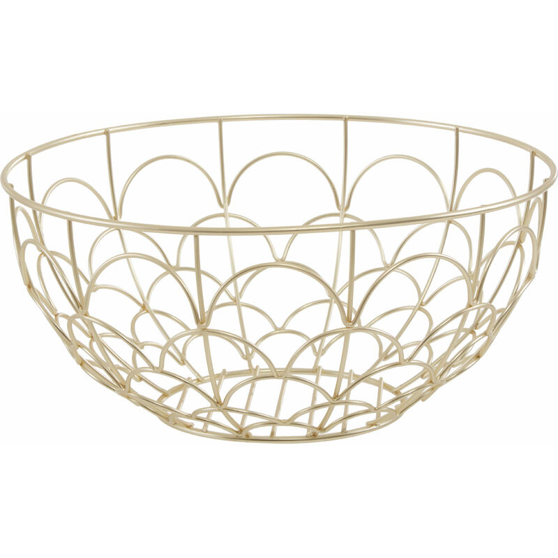 Premier Housewares Deco Fruit Basket Matte Gold Metal Wire Fruit Baskets for Kitchen Countertop Fruit Display And Storage w28 x d28 x h13cm