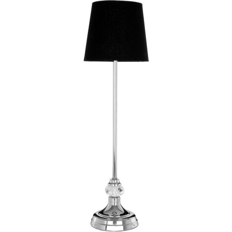 Premier Housewares Desk / Table Lamp for Reading Slim Metal Stand Study Lamp / Lamps for Office with Black Silk Shade / EU Plug Desk Lamps with Silver Finish 20 x 60 x 20