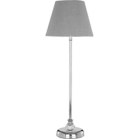 Premier Housewares Desk / Table Lamp for Reading Slim Metal Stand Study Lamp / Lamps for Office with Gray Silk Shade / EU Plug Desk Lamps with Silver Finish 20 x 56.5 x 20