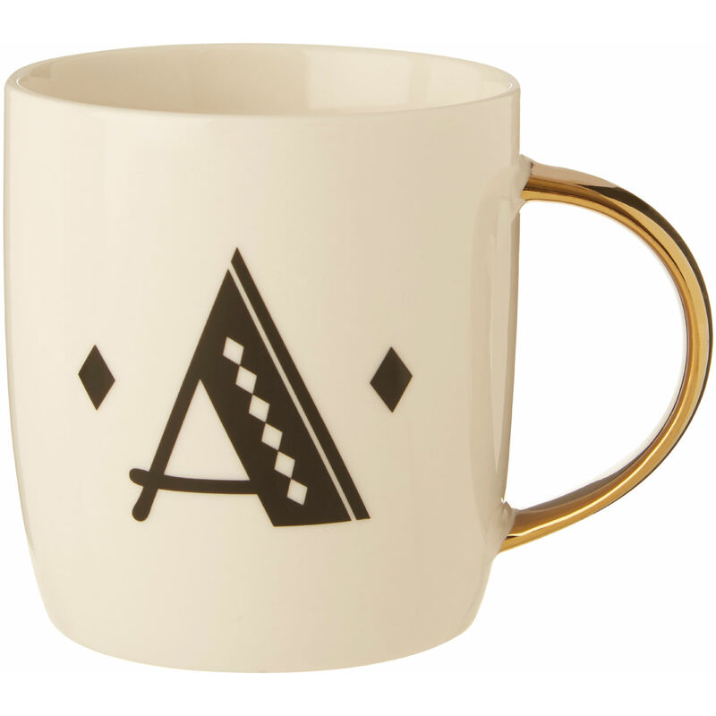Premier Housewares Diamond Deco A Letter Monogram Large Mug Personalised Coffee Mug / Espresso Cups For Home And Office Use Cappuccino Cup For