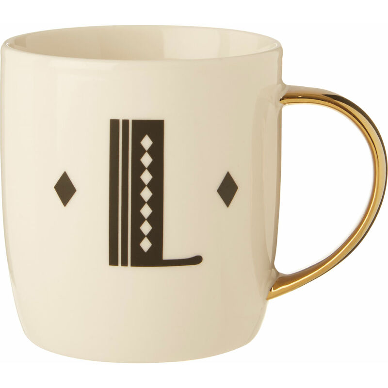 Premier Housewares Diamond Deco E Letter Monogram Large Mug Personalised Coffee Mug / Espresso Cups For Home And Office Use Cappuccino Cup For