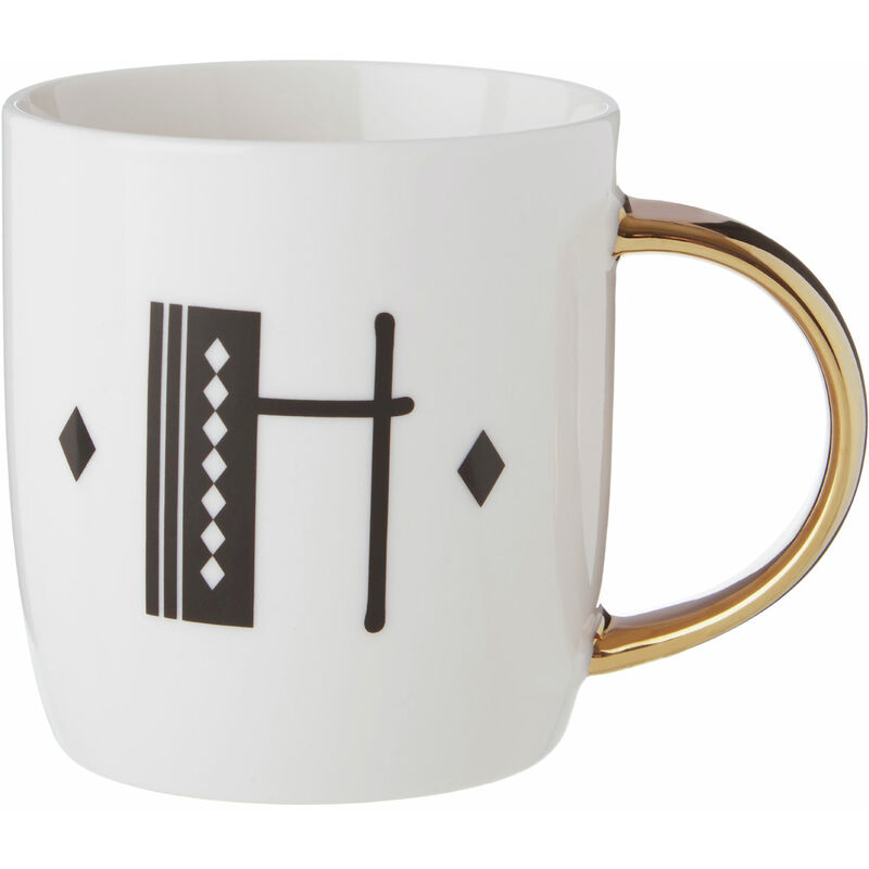Premier Housewares Diamond Deco H Letter Monogram Large Mug Personalised Coffee Mug / Espresso Cups For Home And Office Use Cappuccino Cup For