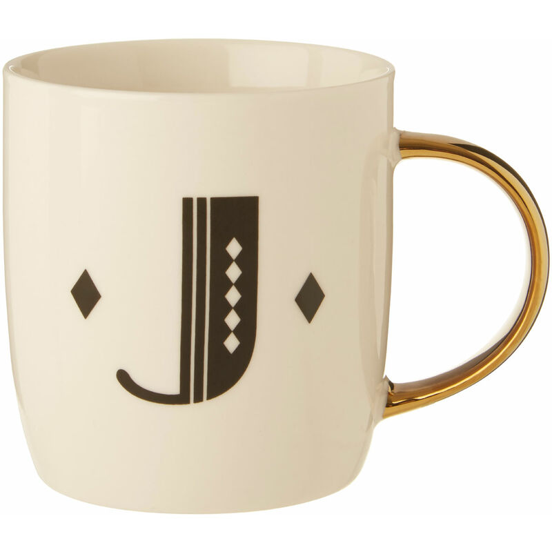 Premier Housewares Diamond Deco J Letter Monogram Large Mug Personalised Coffee Mug / Espresso Cups For Home And Office Use Cappuccino Cup For