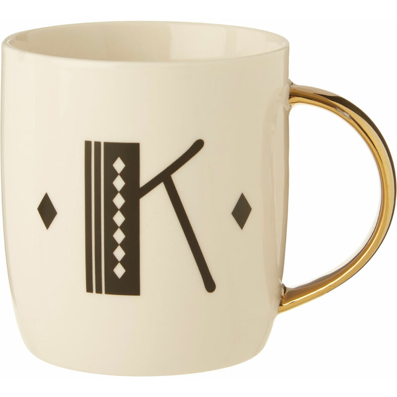 Premier Housewares Diamond Deco K Letter Monogram Large Mug Personalised Coffee Mug / Espresso Cups For Home And Office Use Cappuccino Cup For