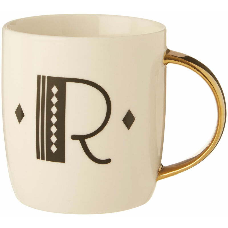 Premier Housewares Diamond Deco R Letter Monogram Large Mug Personalised Coffee Mug / Espresso Cups For Home And Office Use Cappuccino Cup For