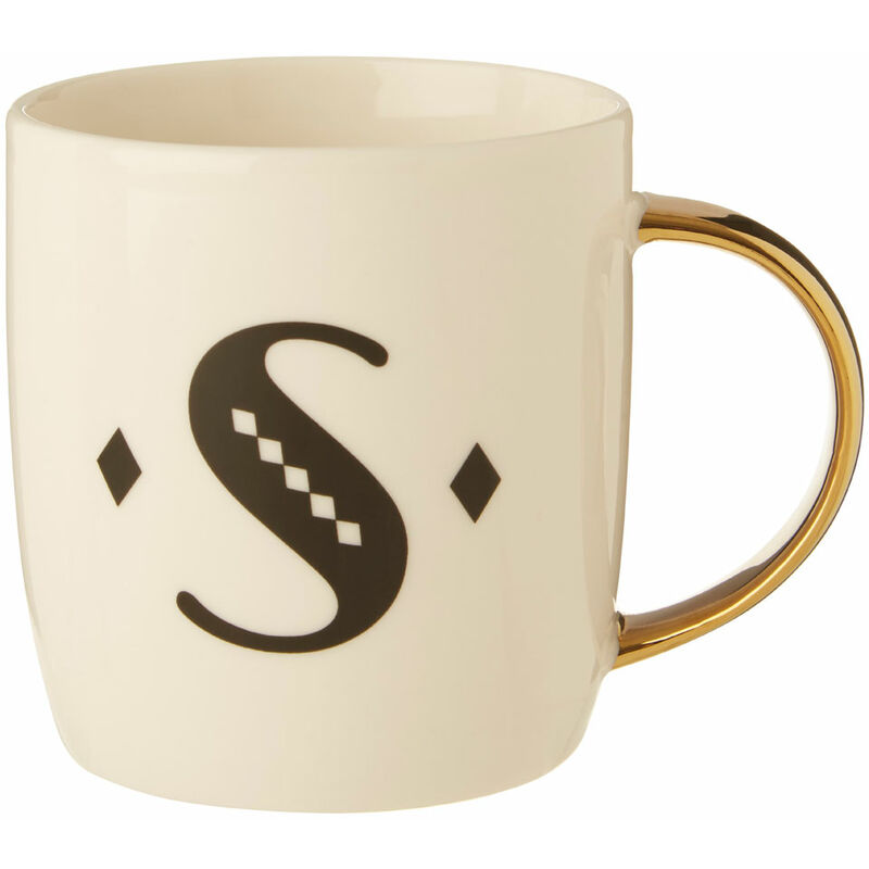 Premier Housewares Diamond Deco S Letter Monogram Large Mug Personalised Coffee Mug / Espresso Cups For Home And Office Use Cappuccino Cup For