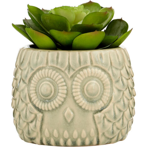 Premier Housewares Fiori Large Succulent in Grey Ceramic Owl Pot