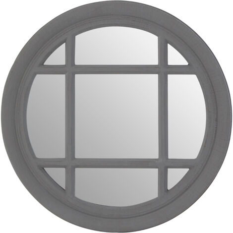 Premier Housewares Flat Wood Round Grey Wall Mirror